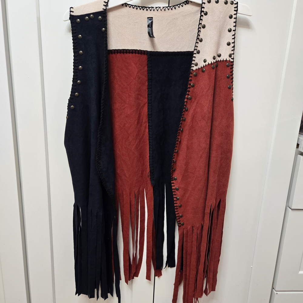 Voice Of‎ California Red And Blue Star Studded Fringe Vest Size Large